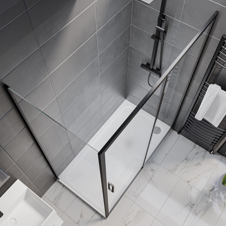 1400x700mm Black 8mm Glass Rectangular Sliding Shower Enclosure - Pavo