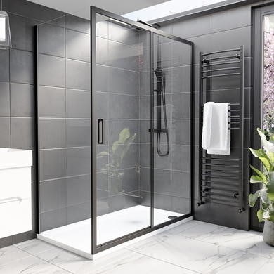 1400 x 760mm Black Rectangular Sliding Shower Enclosure - Pavo