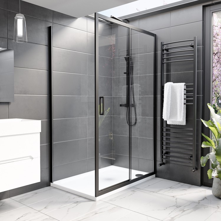 1500x900mm Black 8mm Glass Rectangular Sliding Shower Enclosure - Pavo