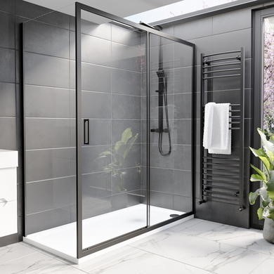 1700 x 700mm Black Rectangular Sliding Shower Enclosure - Pavo