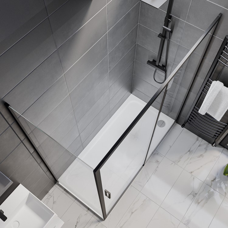 1700x800mm Black 8mm Glass Rectangular Sliding Shower Enclosure - Pavo