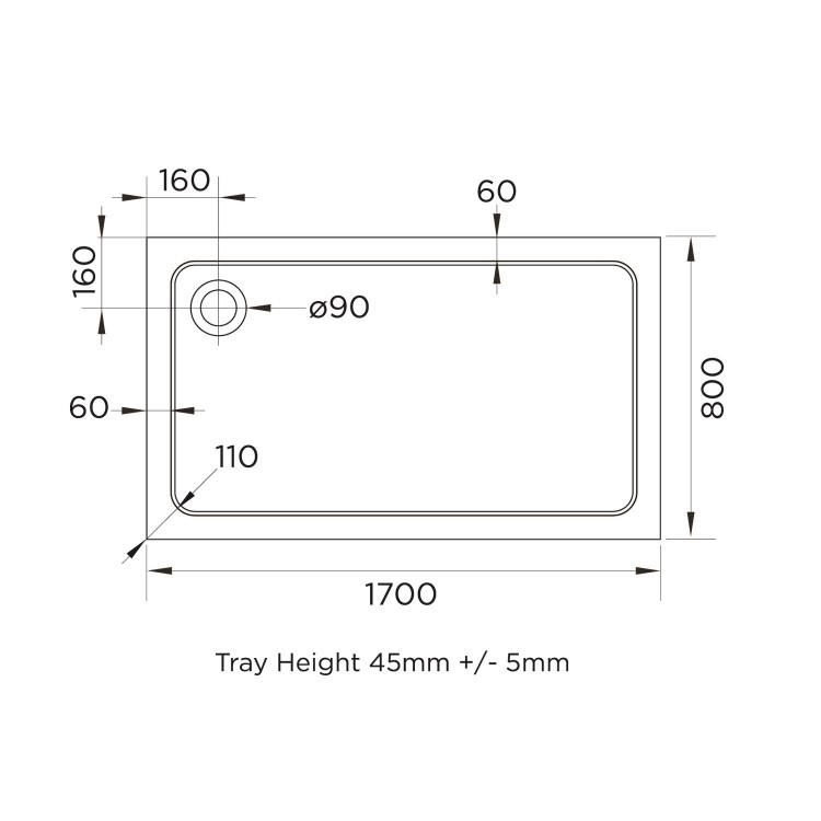 Black 8mm Glass Rectangular Sliding Shower Enclosure with Shower Tray 1700x800mm - Pavo