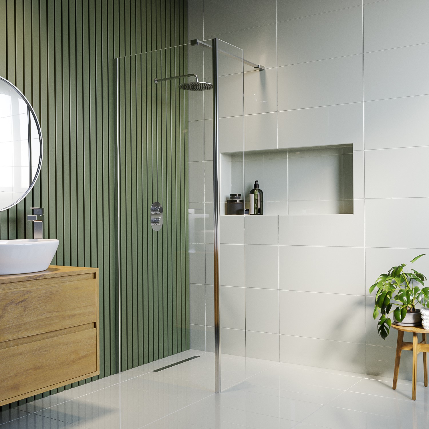 800mm Wet Room Shower Screen with Wall Support Bar & Return Panel - Corvus