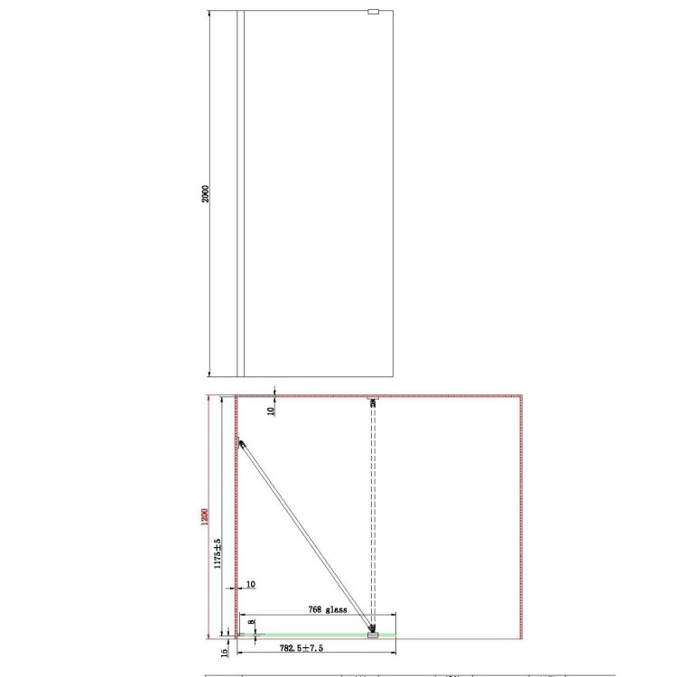 ONLY OPENED - Matt Black Wetroom Panel 800 8mm Glass - Corvus Range