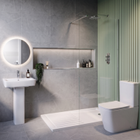 1300 x 800mm Chrome Walk in Shower Enclosure Suite with Ashford Toilet and Basin