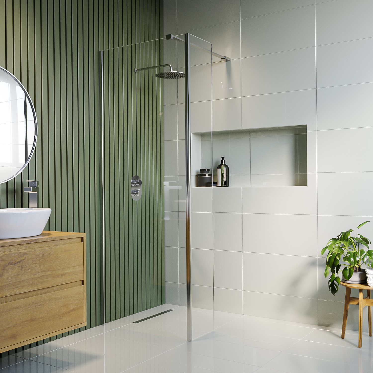 900mm Wet Room Shower Screen with Wall Support Bar & Return Panel - Corvus