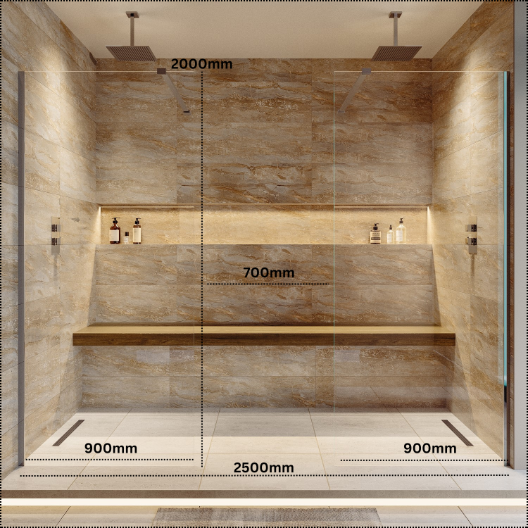 Chrome Double Shower Screen for Wet Room & Walk In Shower 2500mm - Corvus