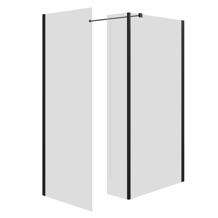 1400x900mm Black Frameless Wet Room Shower Screen Enclosure with 300mm Fixed Panel and Shower Tray with Drying Area - Corvus
