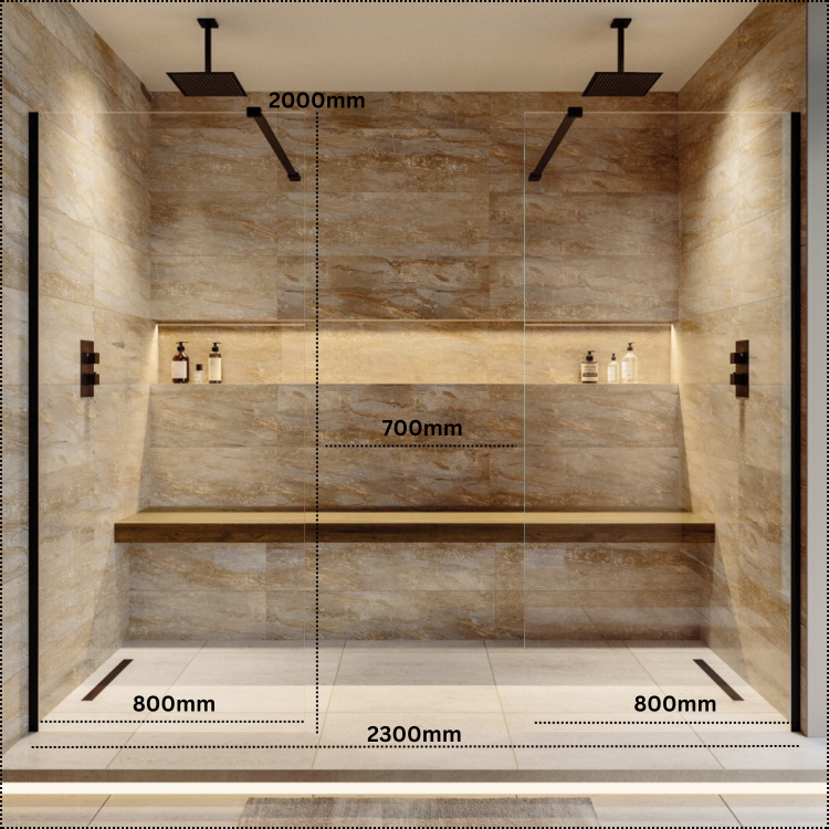 Black Double Shower Screen for Wet Room & Walk In Shower 2300mm - Corvus