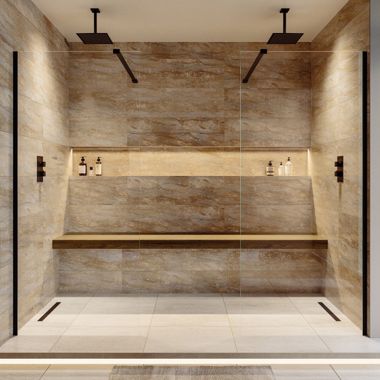 Black Double Shower Screen for Wet Room & Walk In Shower 2500mm - Corvus