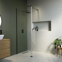 1100mm Black Shower Screen for Wet Room & Walk In Shower with 300mm Hinged Flipper Panel - Corvus