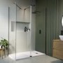 1700x800mm Black Walk In Shower Screen Enclosure with 300mm Hinged Return Panel and Shower Tray - Corvus