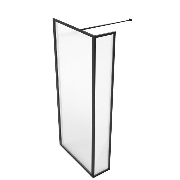 800mm Black Framed Wet Room Shower Screen with 300mm Fixed Panel - Zolla