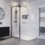 1400x800mm Black Framed Wet Room Shower Screen with Shower Tray - Zolla