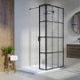 1200mm Black Grid Shower Screen for Wetroom & Walk In Shower with 300mm Fixed Panel- Nova