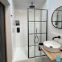 1200mm Black Grid Shower Screen for Wetroom & Walk In Shower with 300mm Fixed Panel- Nova