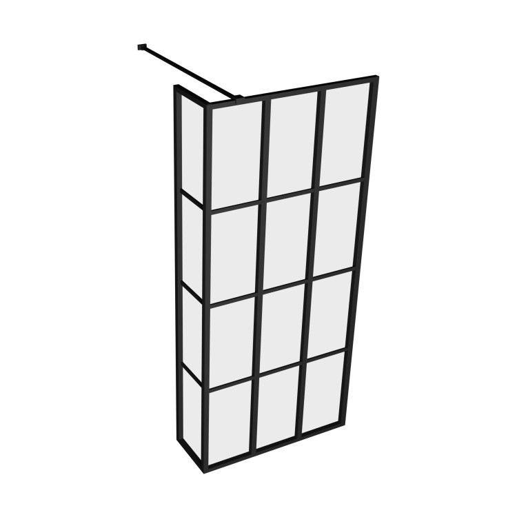 1200mm Black Grid Shower Screen for Wetroom & Walk In Shower with 300mm Fixed Panel- Nova