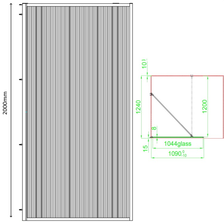 1100mm Black Fluted Glass Wet Room Shower Screen with Return Panel - Volan
