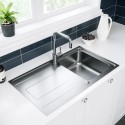 BUN/BeBa_26185/96394 Single Bowl Chrome Stainless Steel Reversible Inset Kitchen Sink with Mixer Tap Set - Enza