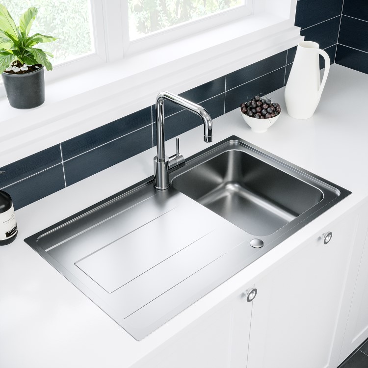 1 Bowl Isabella Reversible Stainless Steel Kitchen Sink & Elwood Chrome Kitchen Mixer Tap