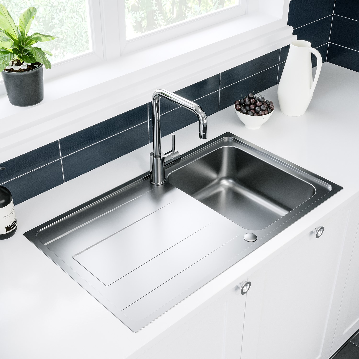 Single Bowl Stainless Steel Reversible Inset Kitchen Sink Mixer Tap Set Enza