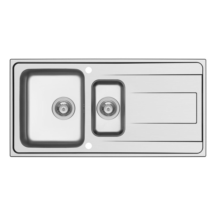 1.5 Bowl Chrome Inset Stainless Steel Kitchen Sink with Reversible Drainer - Enza Isabella