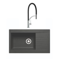 Single Bowl Black Composite Kitchen Sink & Black Pull Out Kitchen Mixer Tap - Essence Amelia