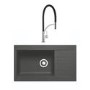 Single Bowl Black Composite Kitchen Sink & Black Pull Out Kitchen Mixer Tap - Essence Amelia