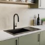 Single Bowl Black Composite Inset Kitchen Sink with Reversible Drainer & Black Single Lever Kitchen Mixer Tap - Essence