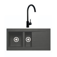 1.5 Bowl Black Composite Kitchen Sink & Black Kitchen Mixer Tap - Essence Amelia 1.5 Bowl Black Composite Kitchen Sink & Black Kitchen Mixer Tap - Essence Amelia