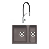 1.5 Bowl Grey Granite Undermount Kitchen Sink & Black Pull Out Kitchen Mixer Tap - Enza Madison