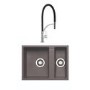 1.5 Bowl Grey Granite Undermount Kitchen Sink & Black Pull Out Kitchen Mixer Tap - Enza Madison