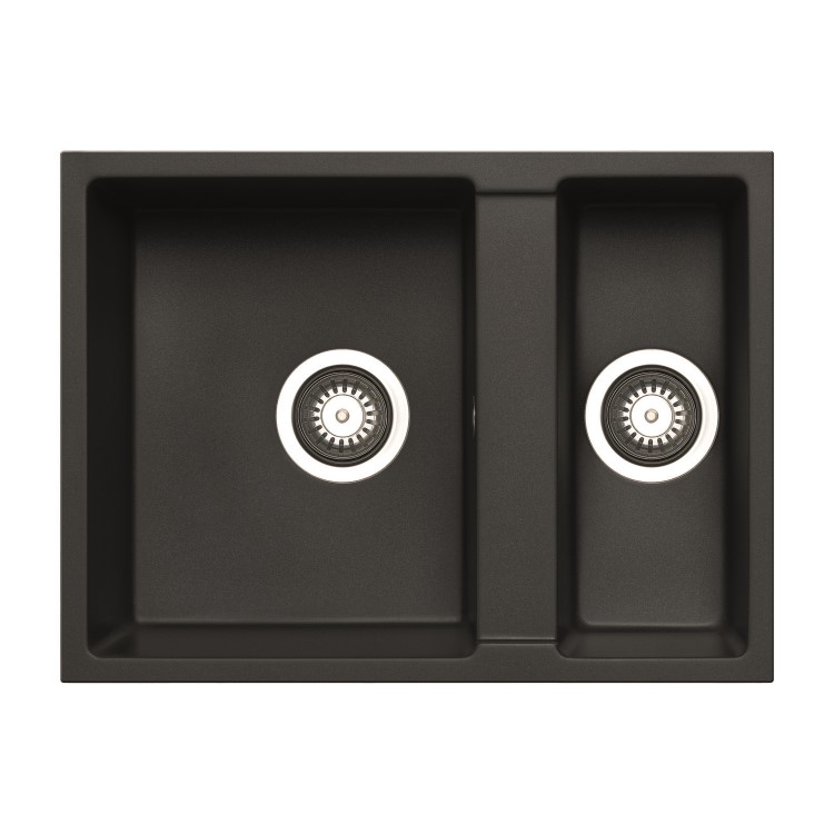 1.5 Bowl Black Granite Composite Undermount Kitchen Sink with Mixer Tap Set - Enza