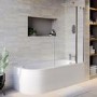 J Shape Shower Bath Right Hand with Front Panel & Chrome Bath Screen  with Towel Rail 1700 x 750mm - Jersey