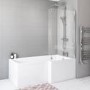 Freestanding Single Ended Right Hand Corner Shower Bath with Chrome Bath Screen with Fixed Panel &  Towel Rail 1500 x 740mm - Kona