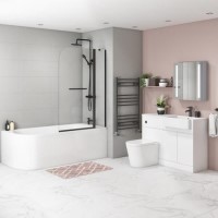 J Shape Right Hand Shower Bath Suite with Toilet and Sink Unit - Bali