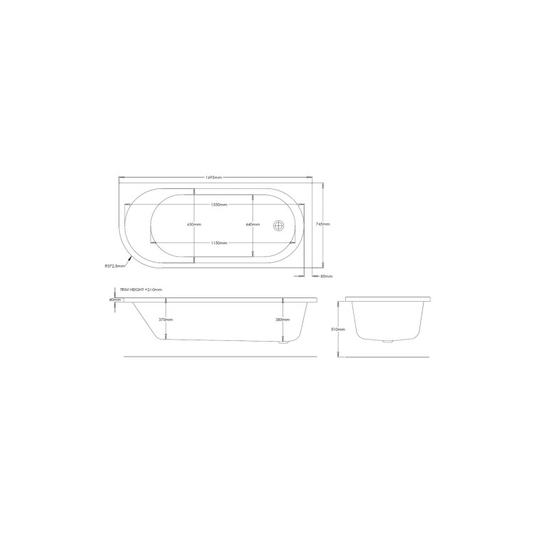 Jersey J Shaped Right Hand Bath 1700mm x 750mm with Front Panel and 1450mm Chrome Bath Screen