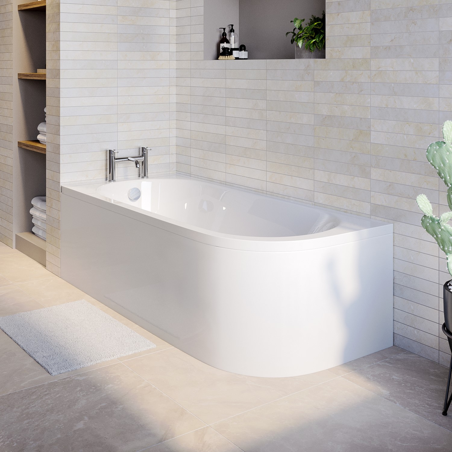 Jersey J Shaped Left Hand Bath with Bath Panel - 1700mm x 750mm