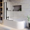 J Shape Shower Bath Left Hand with Front Panel &amp; Black Bath Screen with Towel Rail 1700 x 750mm - Jersey