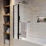 J Shape Shower Bath Right Hand with Front Panel & Black Bath Screen with Towel Rail 1700 x 750mm - Jersey