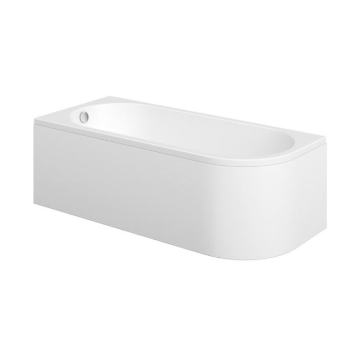 J Shape Shower Bath Left Hand with Front Panel & Chrome Bath Screen  with Towel Rail 1700 x 750mm - Jersey