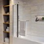 J Shape Shower Bath Left Hand with Front Panel & Chrome Bath Screen  with Towel Rail 1700 x 750mm - Jersey