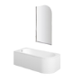 Jersey J Shaped Right Hand Bath 1700mm x 750mm with Front Panel and 1450mm Chrome Bath Screen