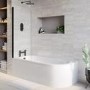 J Shape Shower Bath Left Hand with Front Panel & Black Bath Screen 1700 x 750mm - Jersey