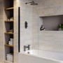 J Shape Shower Bath Left Hand with Front Panel & Black Bath Screen 1700 x 750mm - Jersey