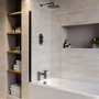 J Shape Shower Bath Left Hand with Front Panel & Black Bath Screen 1700 x 750mm - Jersey