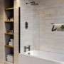 Single Ended Shower Bath with Front Panel & Black Bath Screen 1800 x 800mm - Rutland