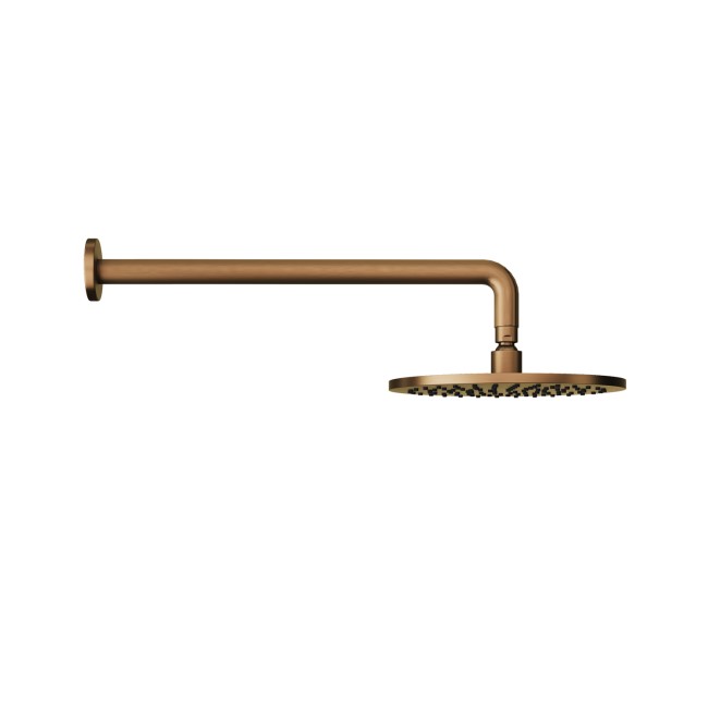 250mm Brushed Bronze Round Rainfall Shower Head with Wall Arm
