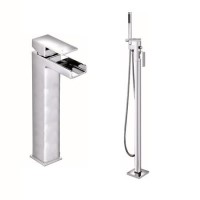 Chrome Tall basin tap and freestanding bath filler tap pack - Quadra
