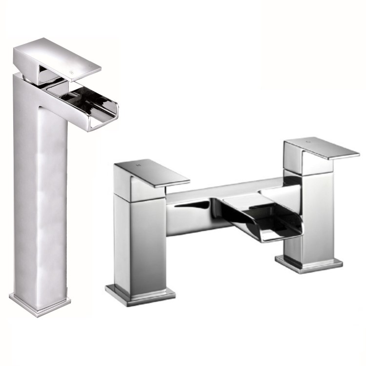 Chrome Tall basin tap and bath filler tap pack - Quadra